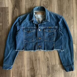 Vintage 1990s Wrangler Denim Trucker Jacket Women's Size L CROPPED Jean Western